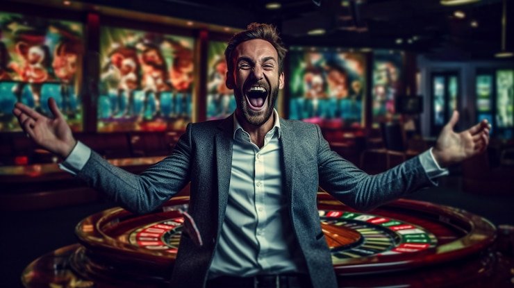 Dealer lorenzoplay melempar dadu di meja permainan dadu dengan penerangan studio profesional